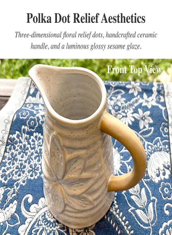 Jiddado Rustic Ceramic Vase with Polka Dot & Floral Design, Ideal for Living Room, Bedroom, Office Décor, Perfect for Pampas Grass, Flowers, Table, Shelf, and Mantel Decorations - Image 3